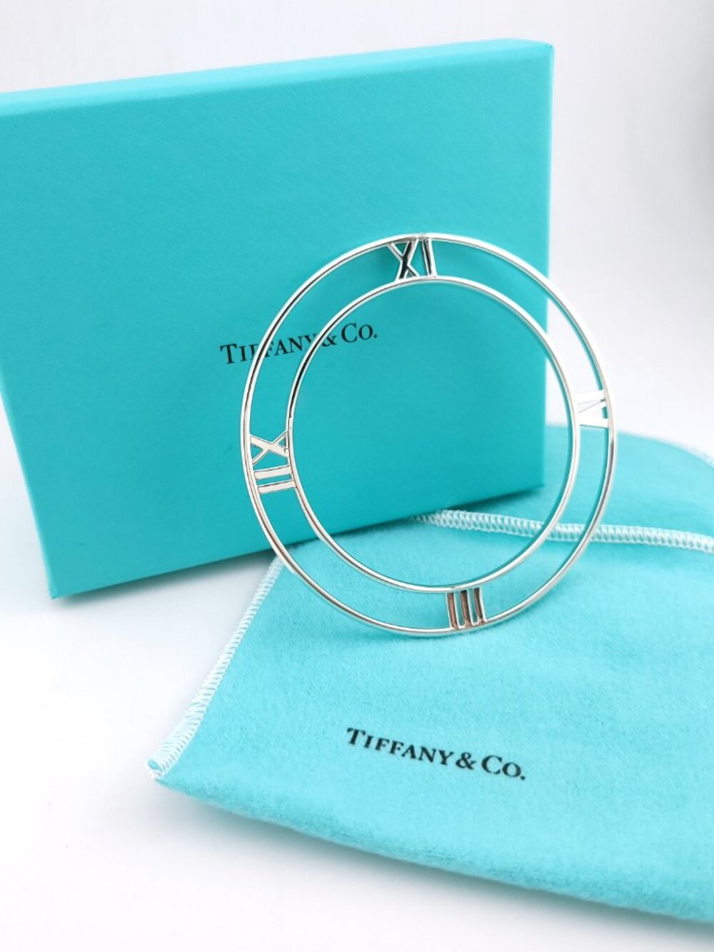 Tiffany & Co. Sterling Silver Roman Numerals Atlas Flat Bangle 7.5"in Bracelet
